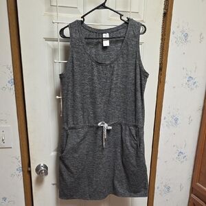 Casual Drawstring Pocket Sleeveless Dress - Gray